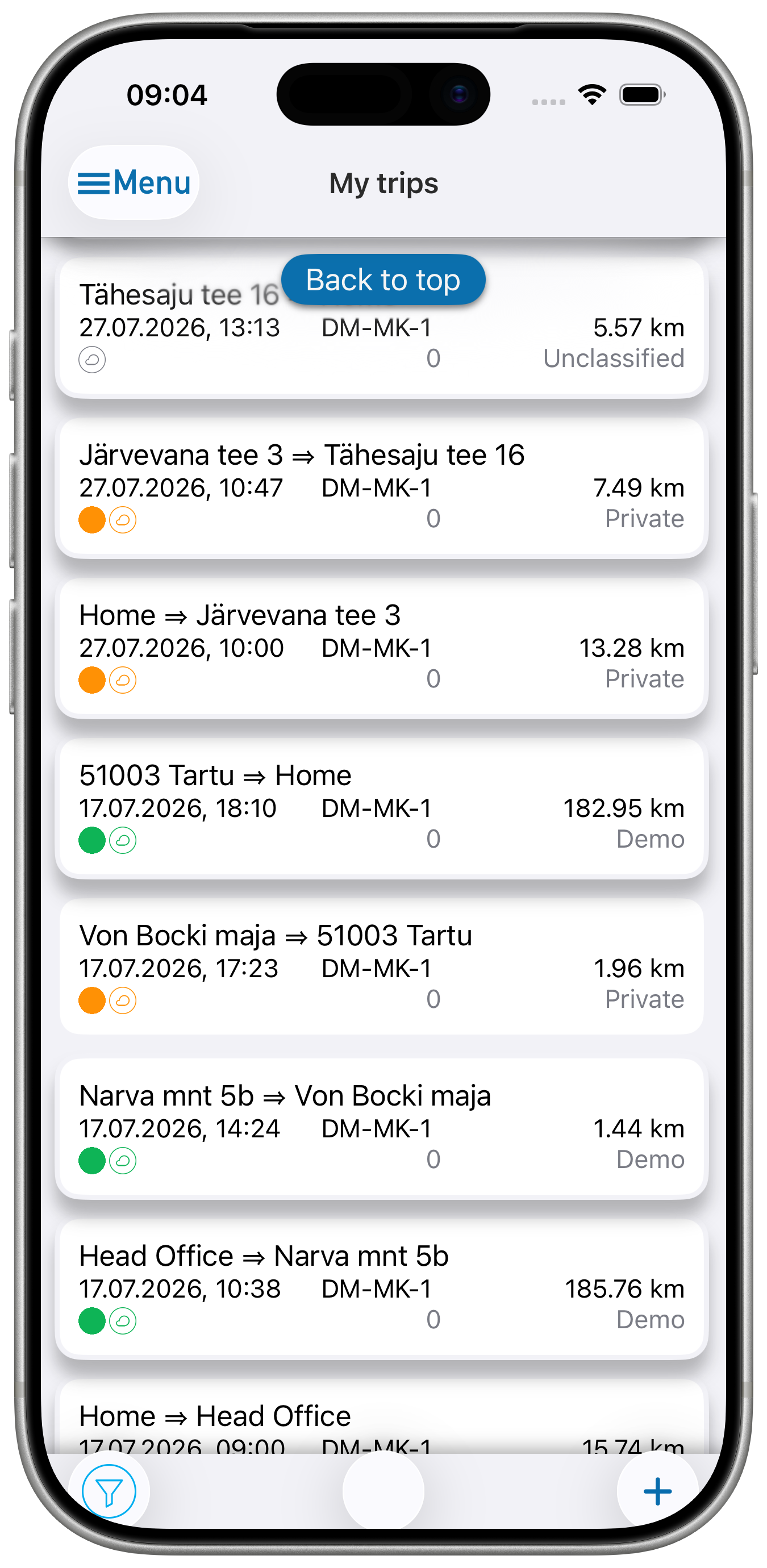 Trip history IOS